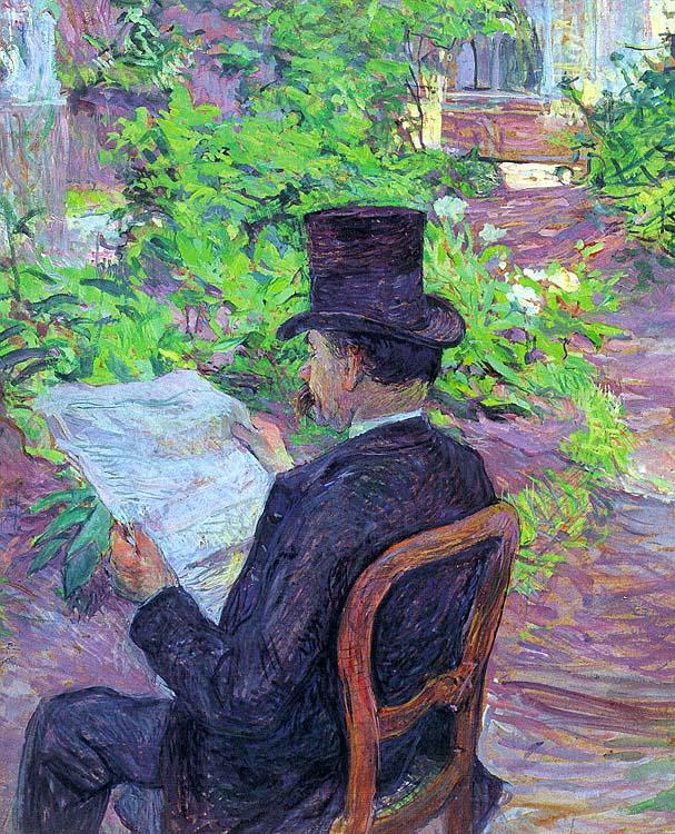  Henri  Toulouse-Lautrec Desire Dihau Reading a Newspaper in the Garden oil painting image